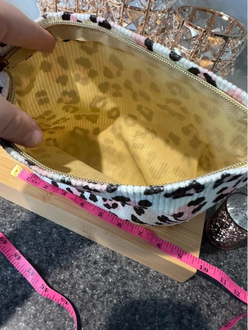Pink Leopard Corduroy Cosmetic Bag / Travel Pouch